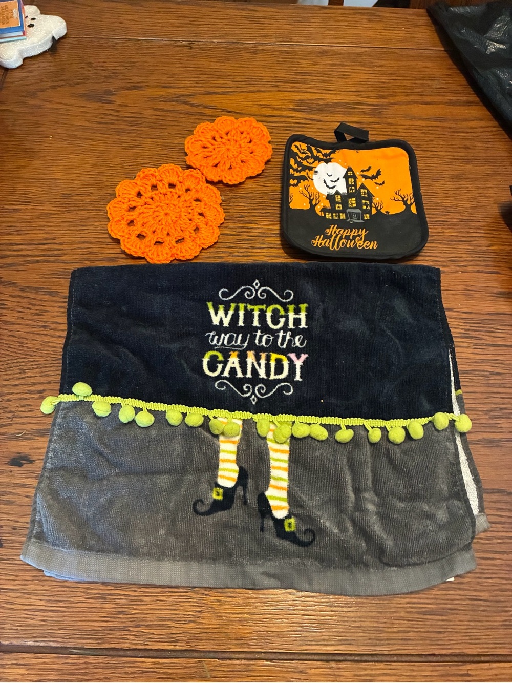 Halloween Witch Candy Decorative Kitchen Towel - Black, Gray & Orange